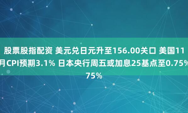股票股指配资 美元兑日元升至156.00关口 美国11月CPI预期3.1% 日本央行周五或加息25基点至0.75%